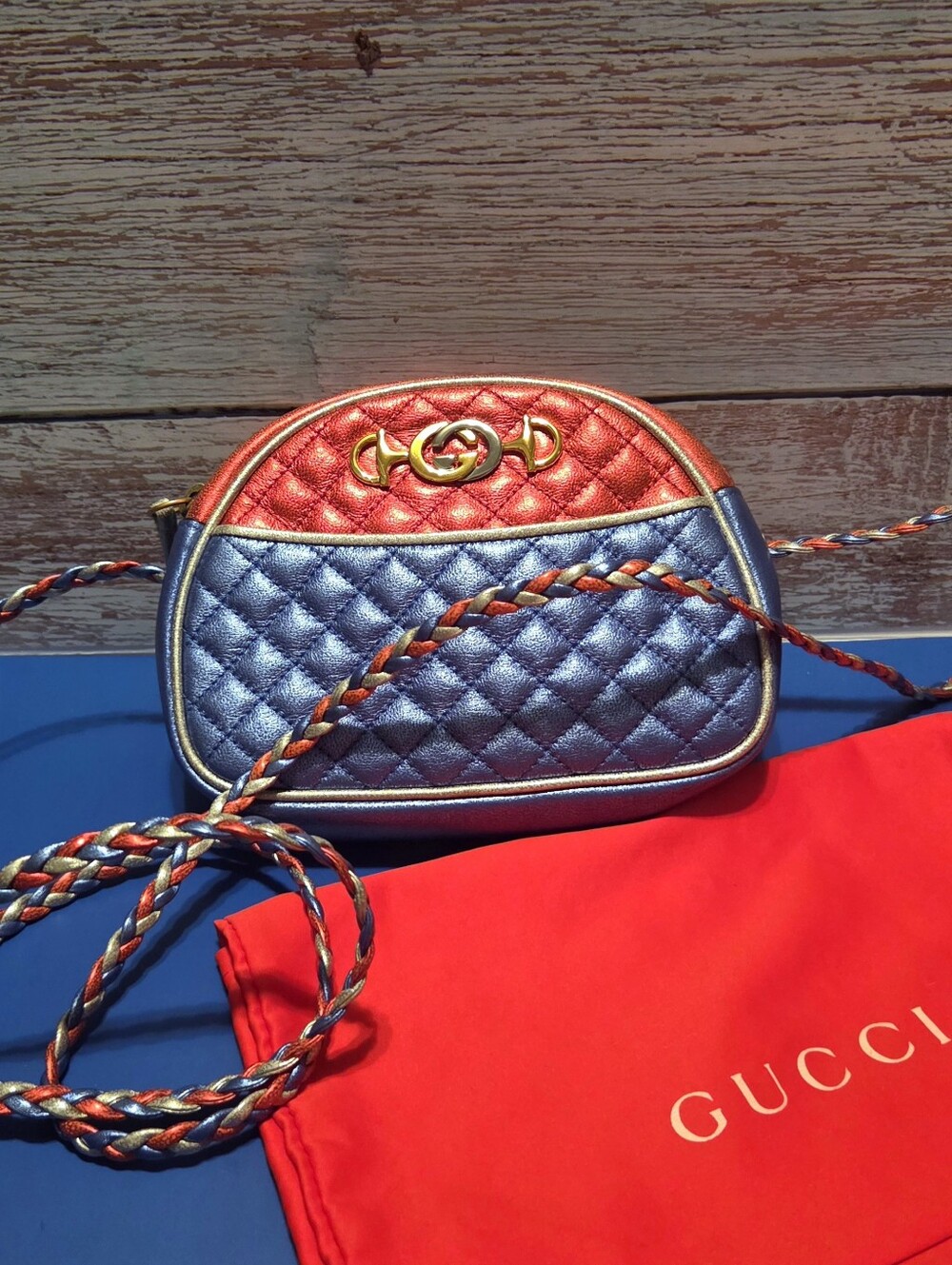 EXCELLENT CONDITION!!! Gucci Quilted Metallic Red and Blue Trapunata Bag